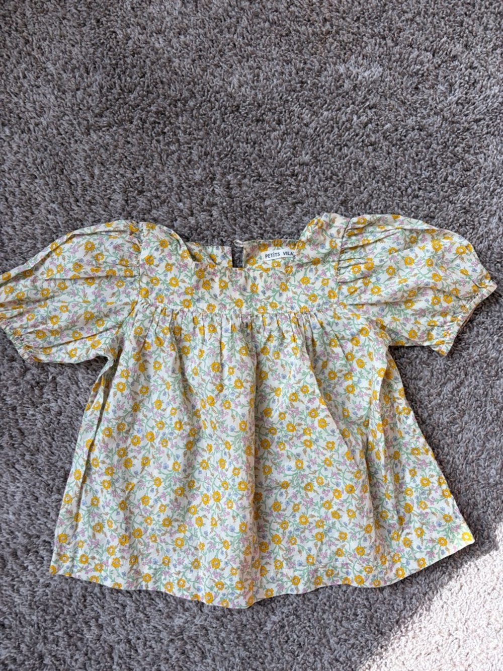 Petites Vila Yellow Floral Puff-Sleeve Kids Blouse